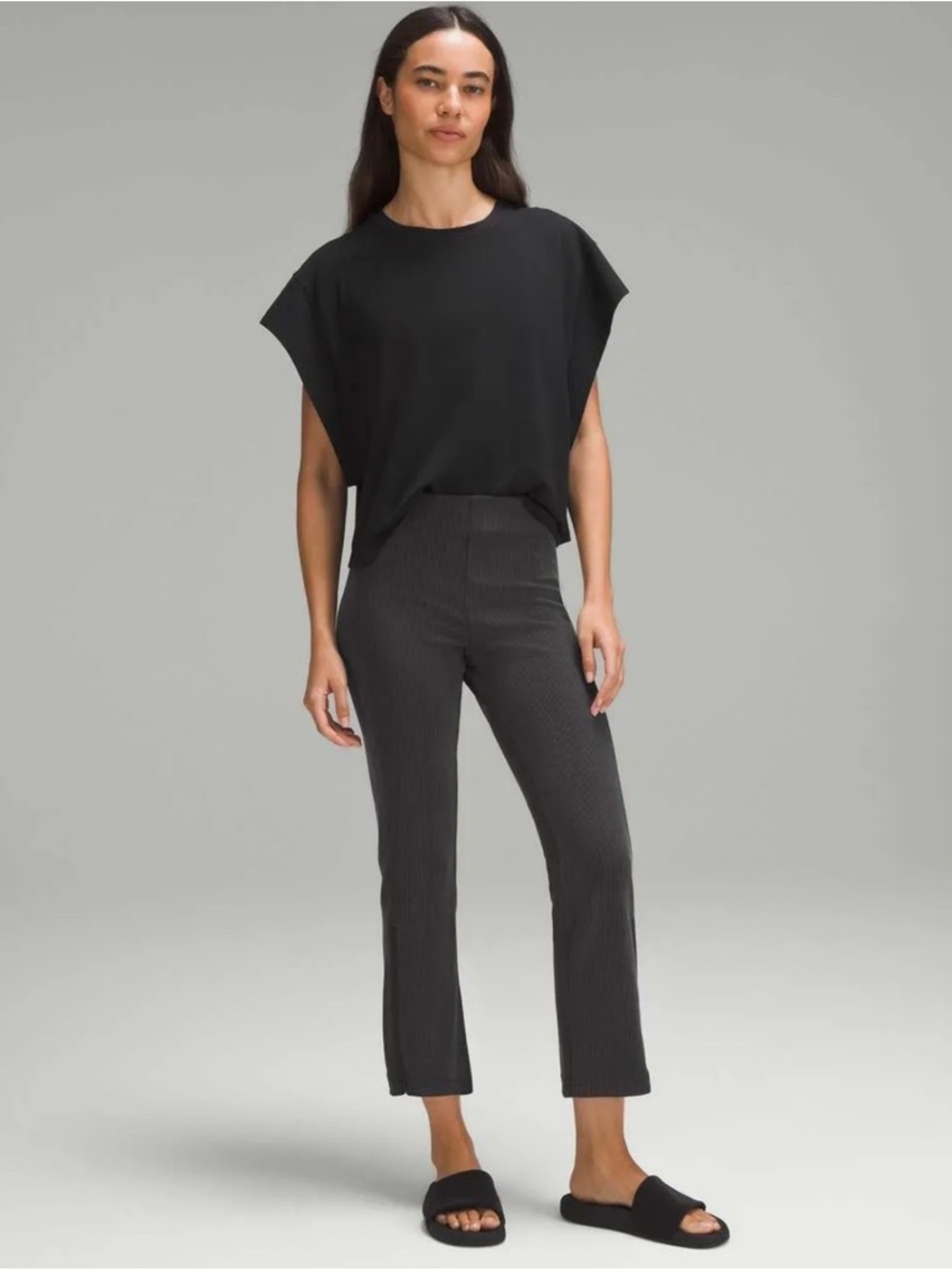 Lululemon Grey Ribbed Softstreme Zip-Leg High-Rise Cropped Pants 25" Size 14 - Picture 4 of 9